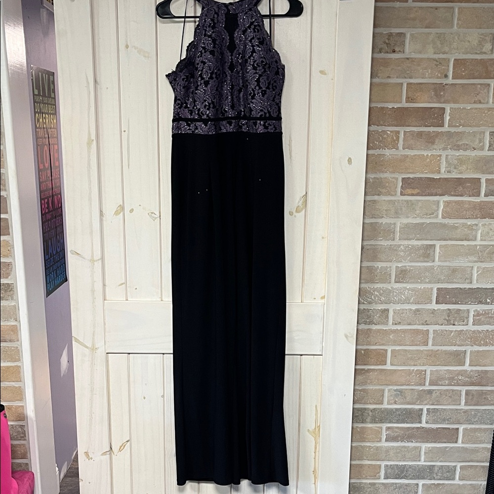 Elegant Black and Purple Lace Evening jumpsuit